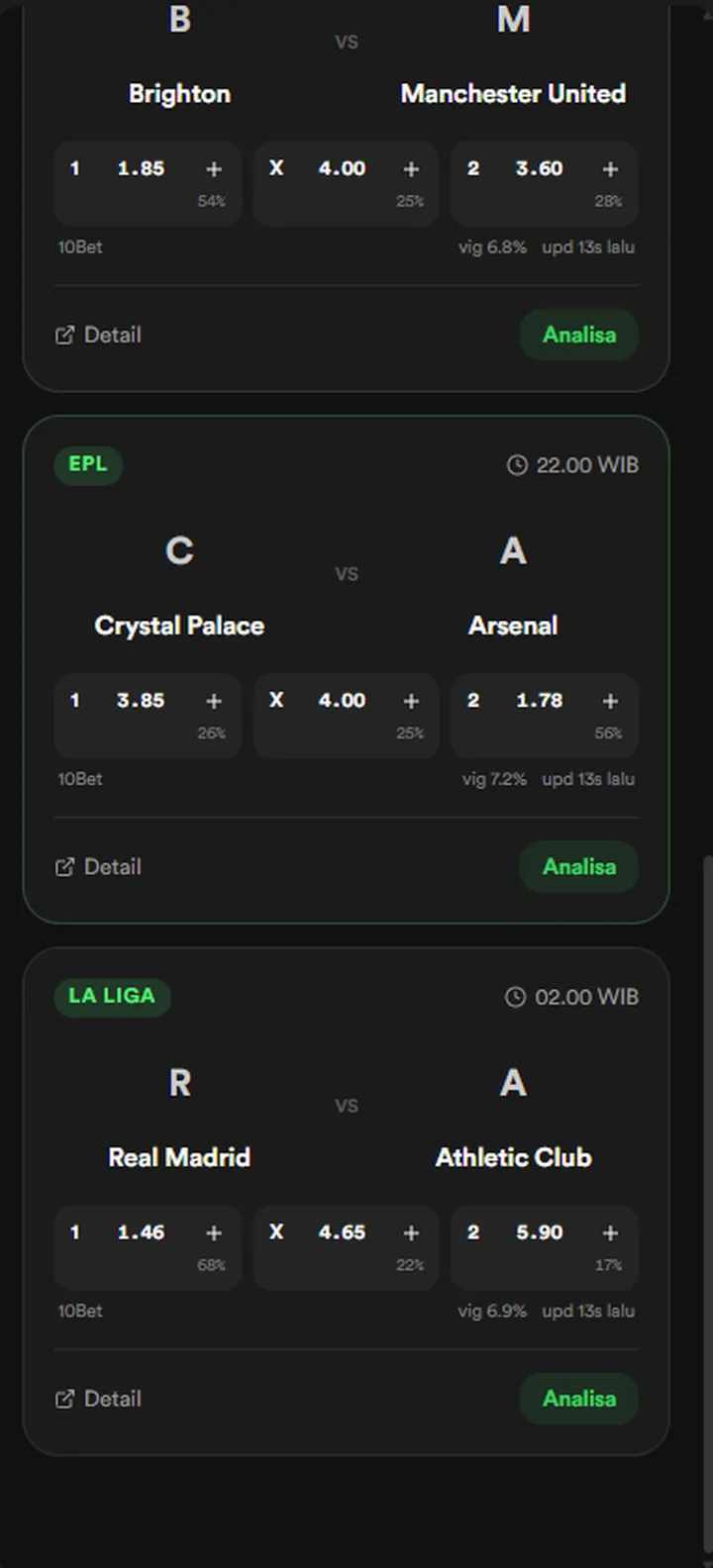 Predicto daftar pertandingan EPL & La Liga